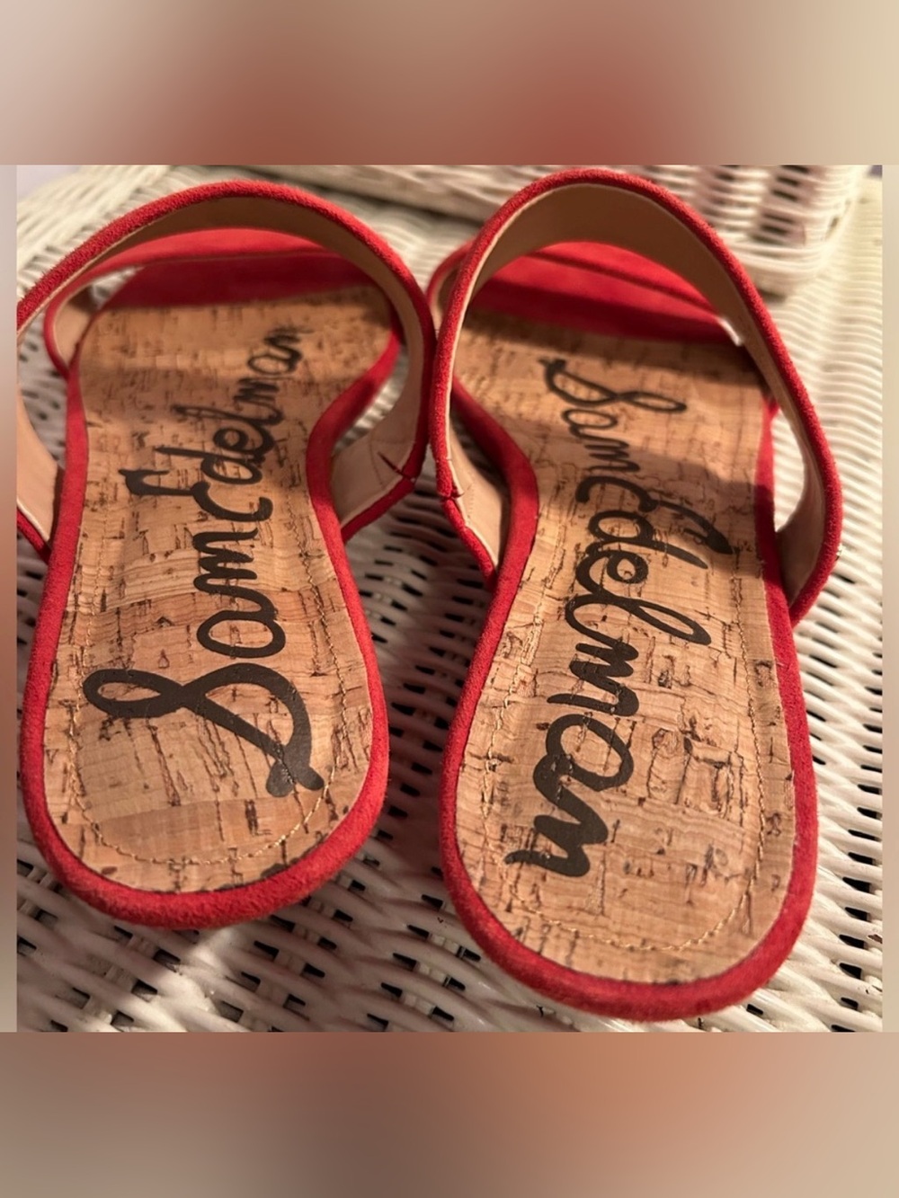 SAM EDELMAN BAY DOUBLE STRAP SLIDE SANDALS - RED SUEDE - SIZE 8.5 - NEW - NO BOX